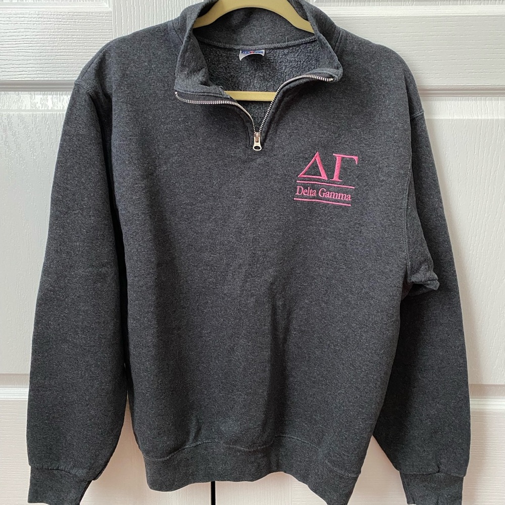 Gray Pink Quarter-Zip Delta Gamma Sorority Sweatshirt Embroidered Size Medium